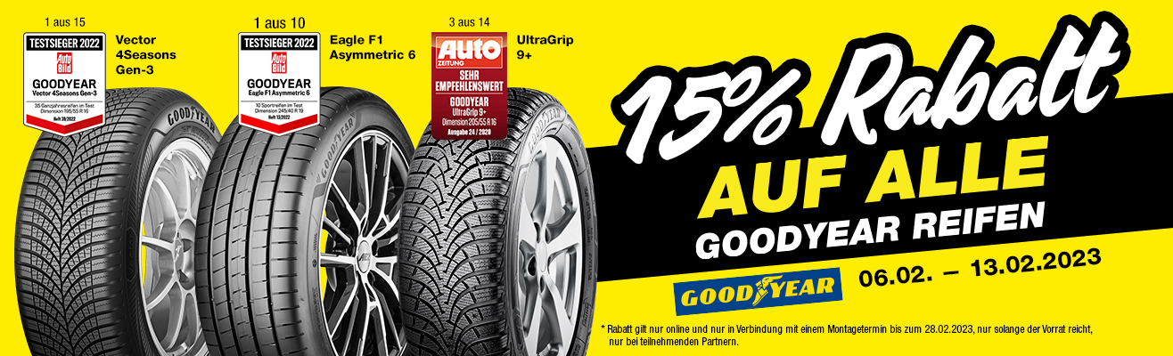 15% Rabatt auf alle Goodyear-Reifen